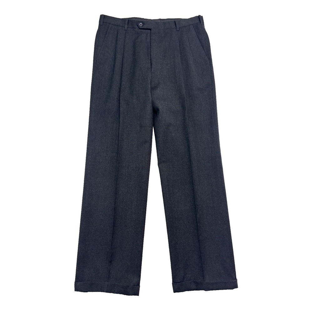 vtg 90s Pierre Cardin 34x32 Charcoal Flannel Wool Dress Pants USA Pleated Cuffed